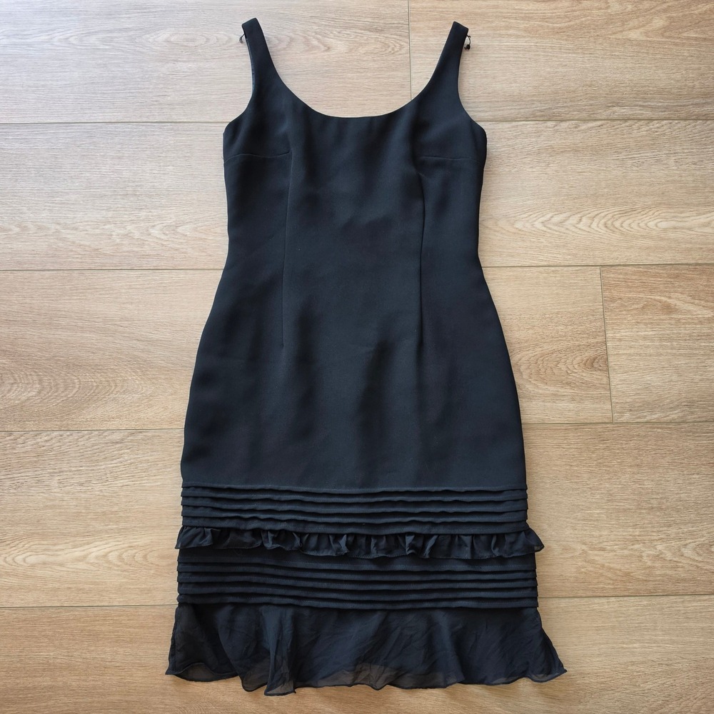 Donna Morgan Black Sleeveless Sheath Dress Silk Ruffle Hem, Size 4